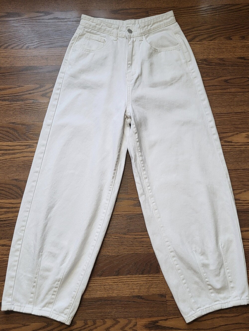 Womens STYLISH Modern White Denim DAZY High-Waisted Barrel Jeans Pants 5 NICE!